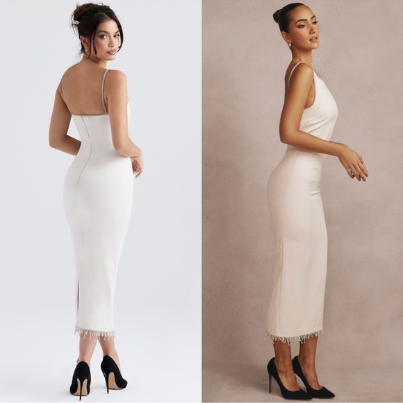 New HOUSE OF CB 'Margiela' Ivory Crystallised Midi Dress sz M - Picture 4 of 11